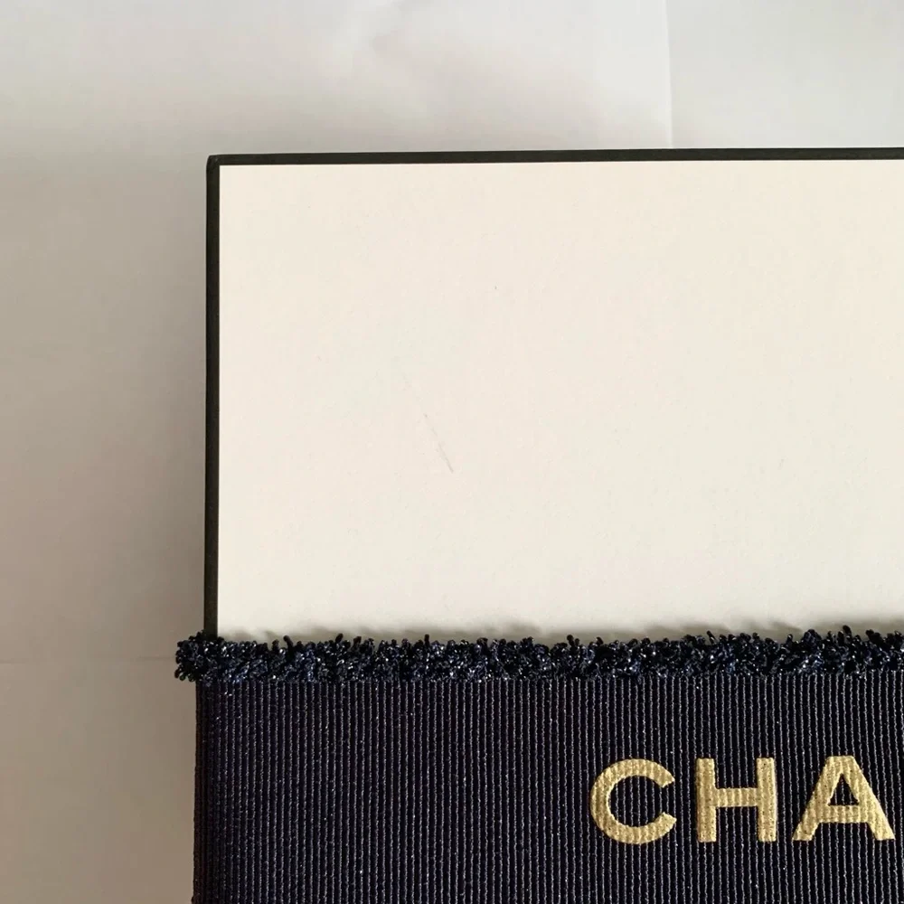 Chanel 2025 Holiday Gift Box w Camellia Navy Ribbon Card Envelope Luxury